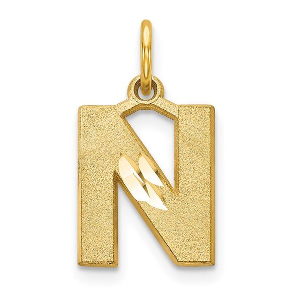 14k Yellow Gold, Julia Collection, Small Satin Block Initial N Pendant - Picture 1 of 5